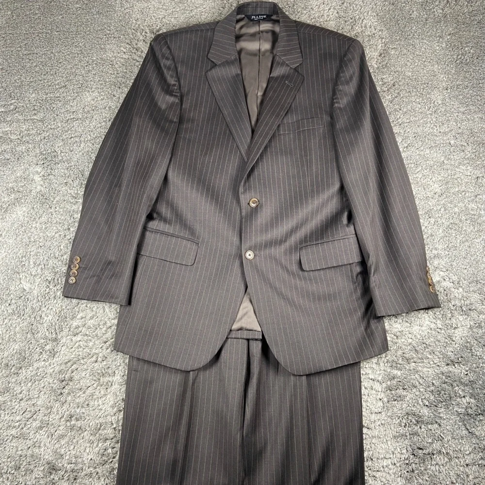 Jos A Bank 2 Piece Suit Men 41R Blazer 35x30 Pant Brown Pinstripe Signature Wool